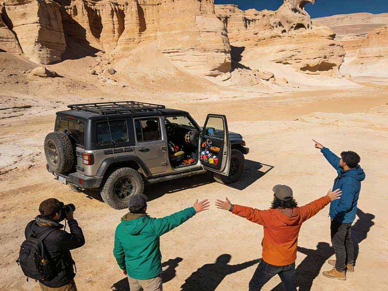 摄影团绝美风光创作，越野车队灵活调度